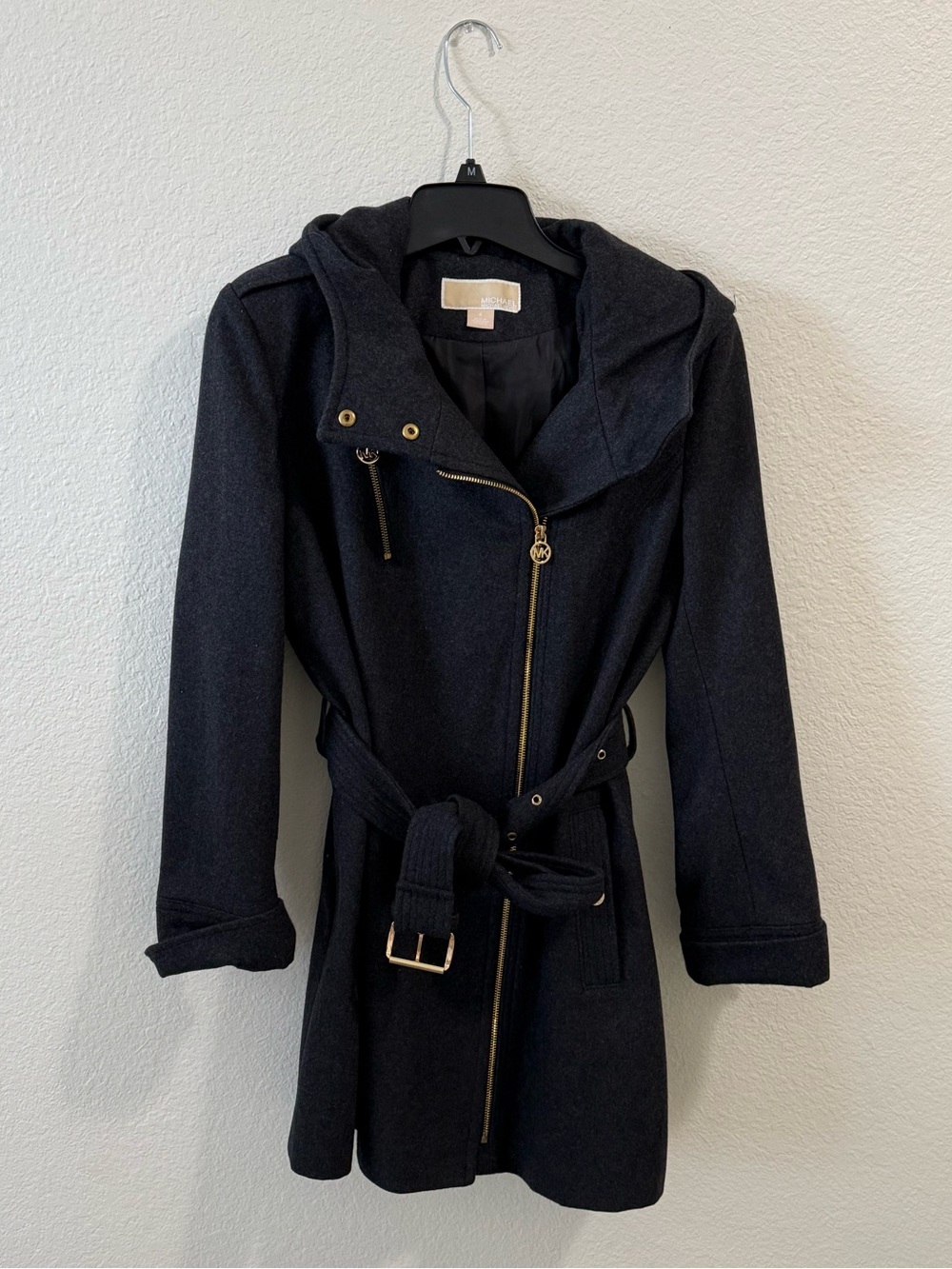 Michael Kors Wool-Blend Hooded Belted Coat